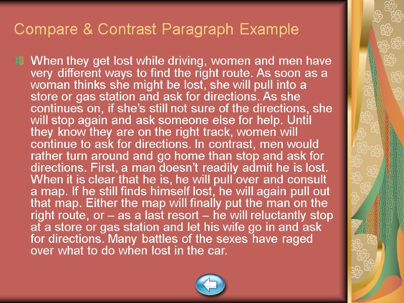Compare & Contrast Paragraph Example When they get lost while driving, women and men